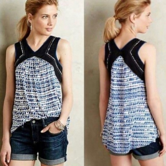 Anthropologie Tops - One September Anthro Blue Dot Prints Tank Top Sz M